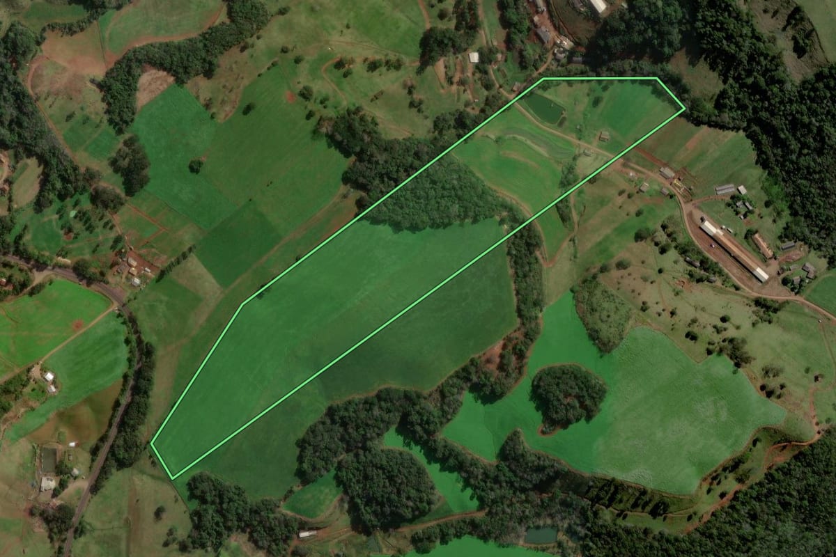 Imagem de satélite do imóvel rural em Quilombo (SC), com o contorno declarado no CAR desenhado por cima.