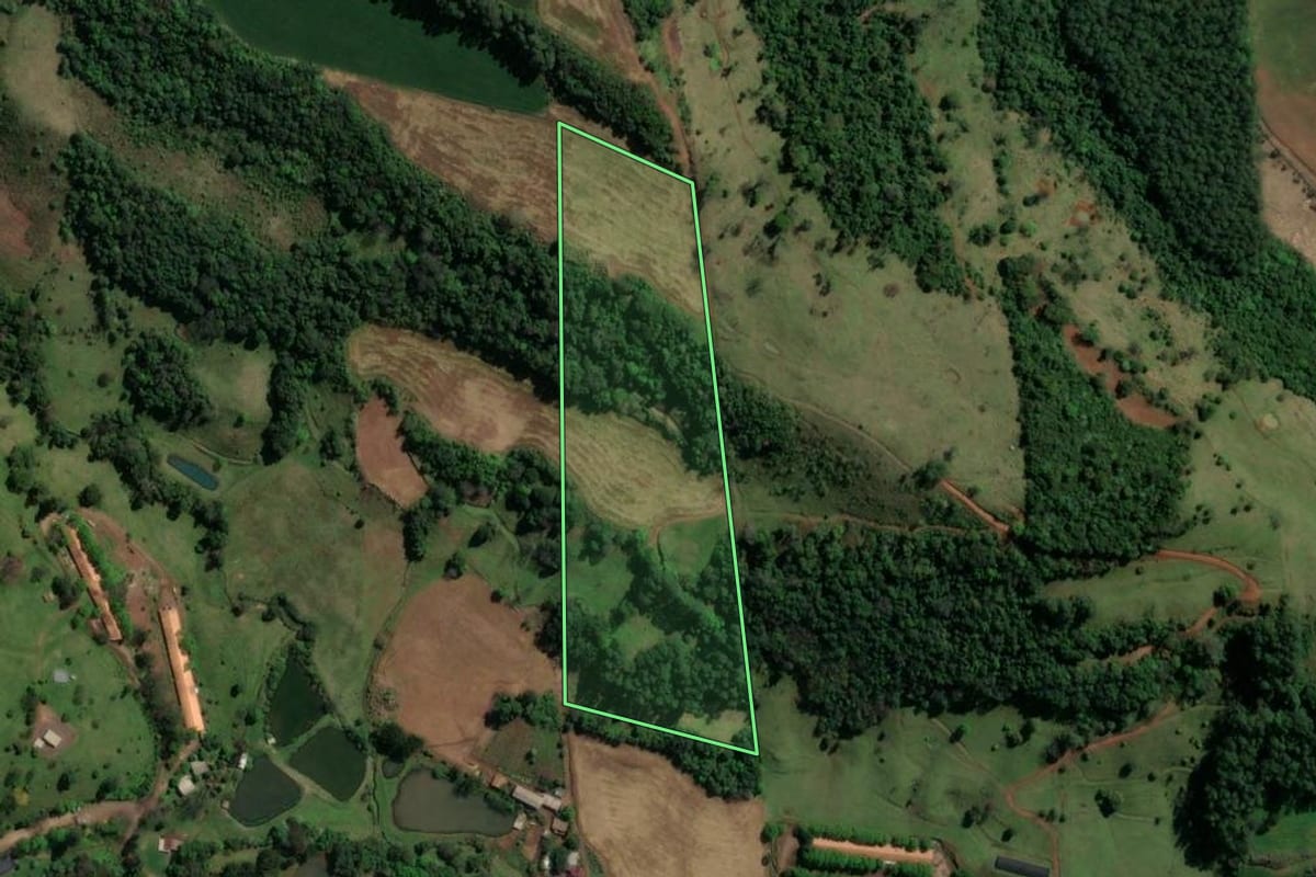 Imagem de satélite do imóvel rural em Quilombo (SC), com o contorno declarado no CAR desenhado por cima.