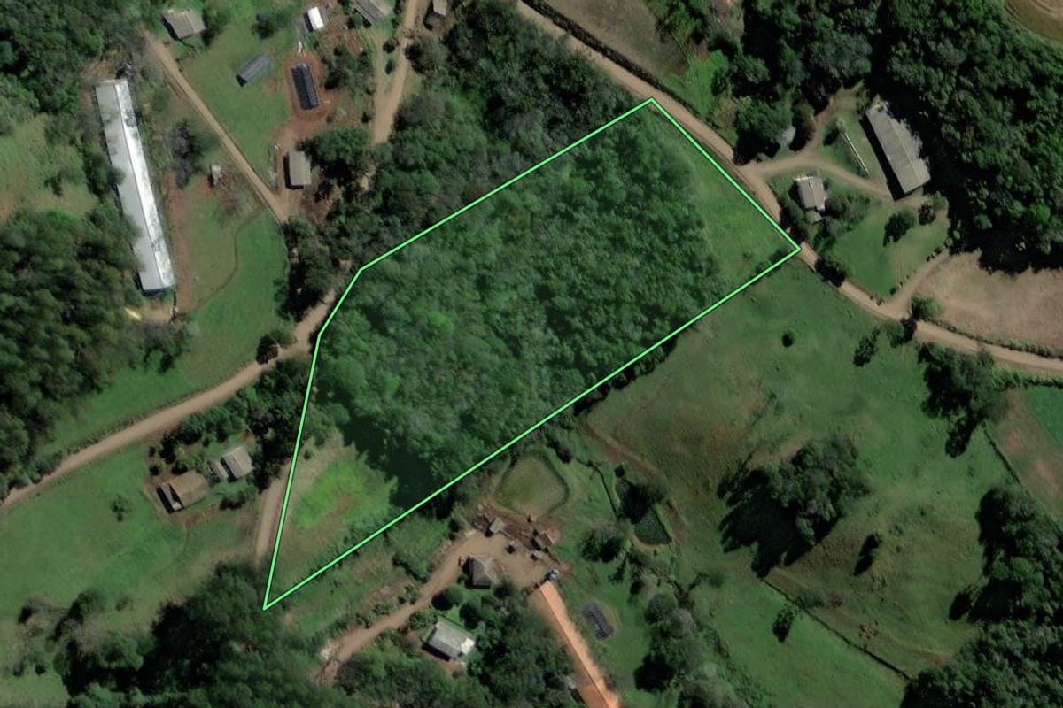 Imagem de satélite do imóvel rural em Quilombo (SC), com o contorno declarado no CAR desenhado por cima.