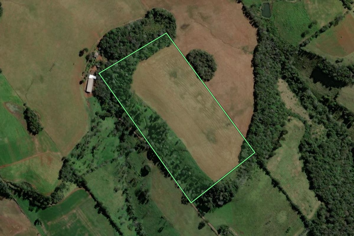 Imagem de satélite do imóvel rural em Quilombo (SC), com o contorno declarado no CAR desenhado por cima.