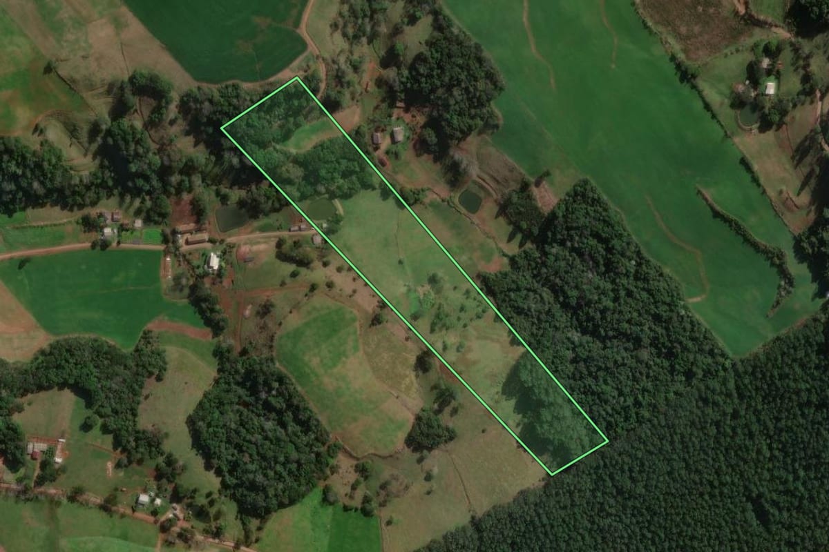 Imagem de satélite do imóvel rural em Quilombo (SC), com o contorno declarado no CAR desenhado por cima.