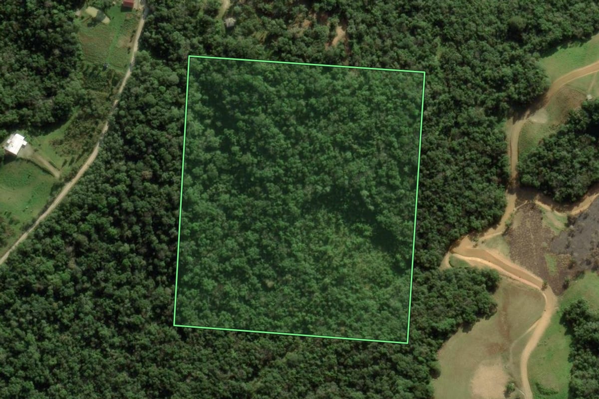 Imagem de satélite do imóvel rural em Rancho Queimado (SC), com o contorno declarado no CAR desenhado por cima.