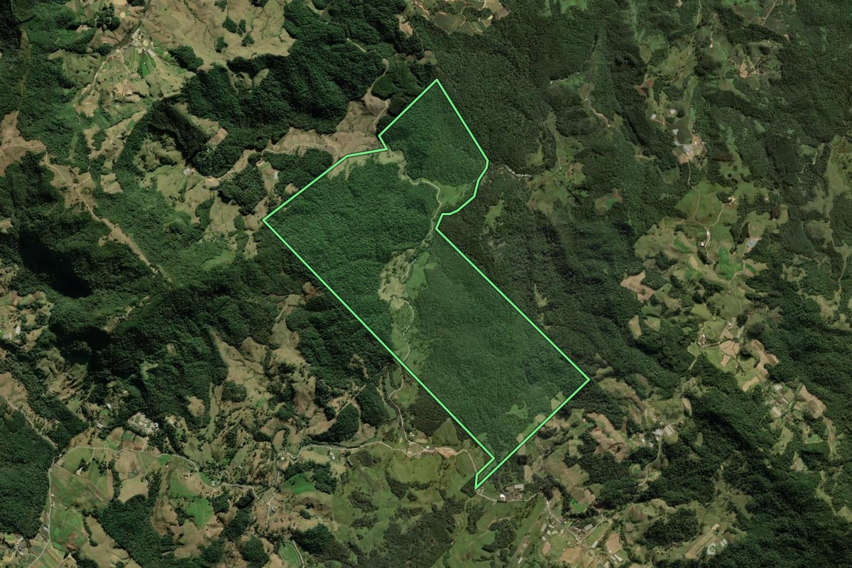 Imagem de satélite do imóvel rural em Rancho Queimado (SC), com o contorno declarado no CAR desenhado por cima.
