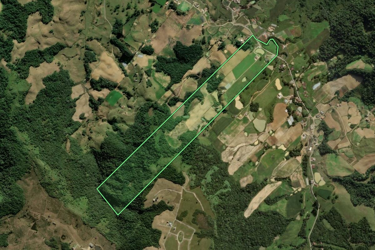 Imagem de satélite do imóvel rural em Rancho Queimado (SC), com o contorno declarado no CAR desenhado por cima.