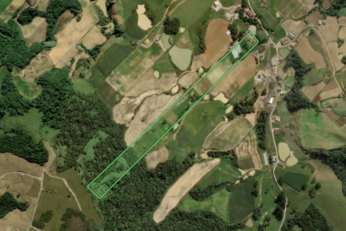 Imagem de satélite do imóvel rural em Rancho Queimado (SC), com o contorno declarado no CAR desenhado por cima.