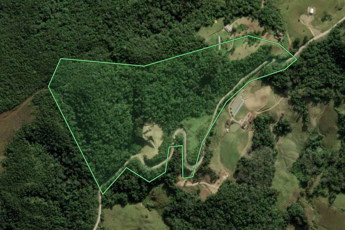 Imagem de satélite do imóvel rural em Rancho Queimado (SC), com o contorno declarado no CAR desenhado por cima.