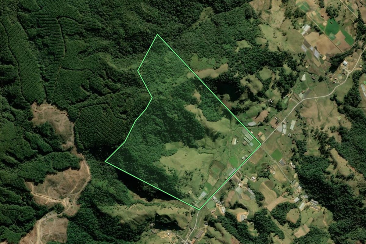 Imagem de satélite do imóvel rural em Rancho Queimado (SC), com o contorno declarado no CAR desenhado por cima.