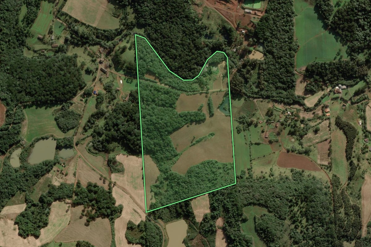 Imagem de satélite do imóvel rural em Rio das Antas (SC), com o contorno declarado no CAR desenhado por cima.