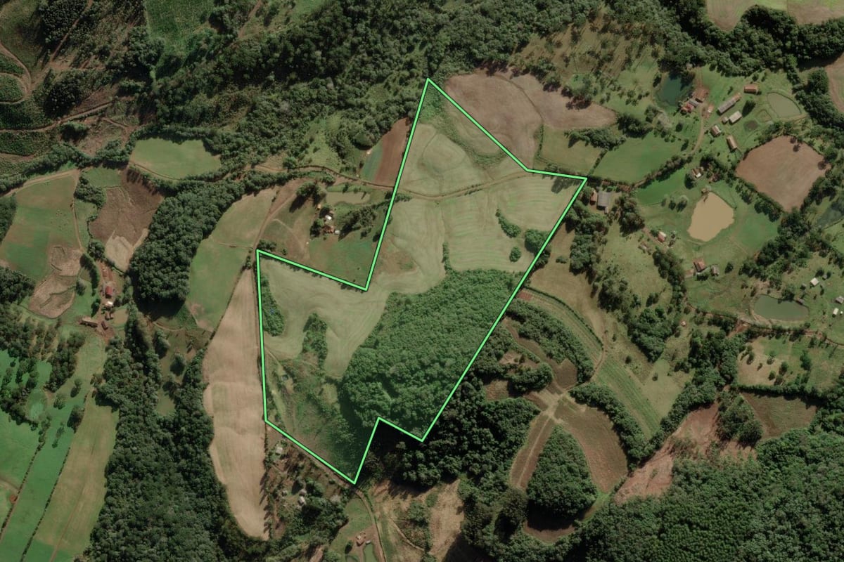 Imagem de satélite do imóvel rural em Rio das Antas (SC), com o contorno declarado no CAR desenhado por cima.