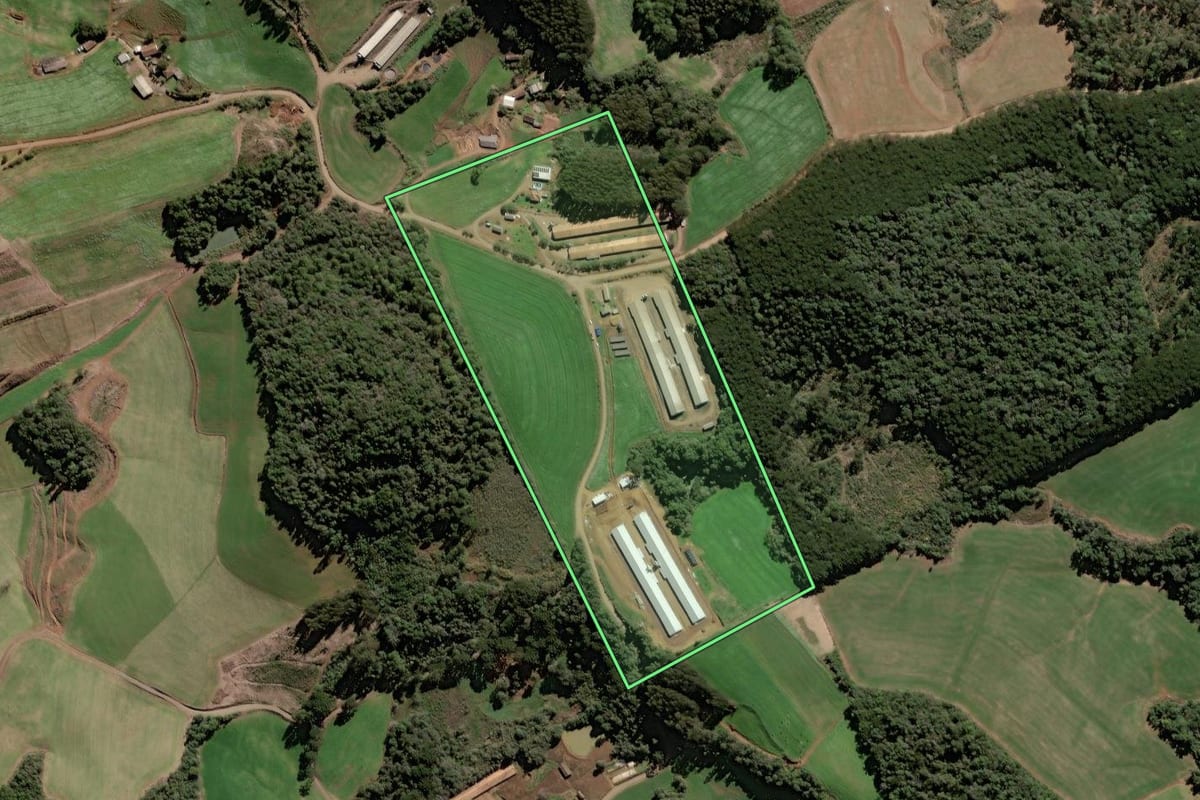 Imagem de satélite do imóvel rural em Rio das Antas (SC), com o contorno declarado no CAR desenhado por cima.