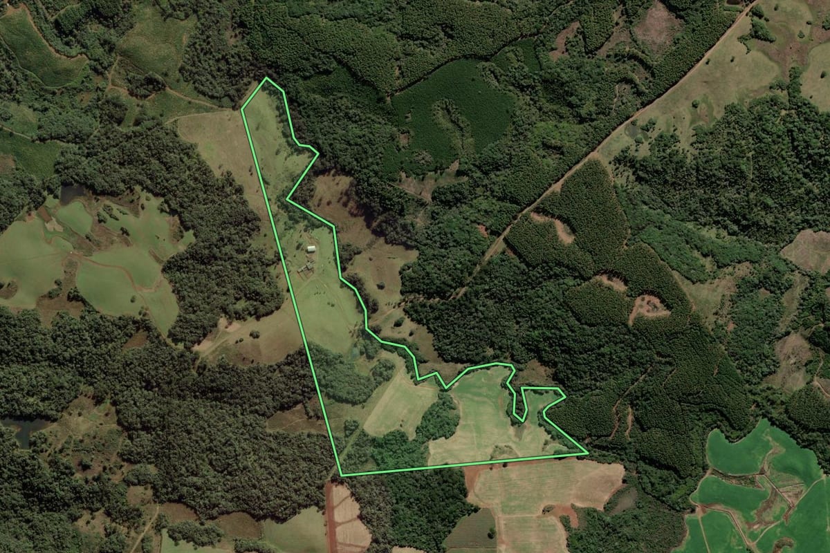 Imagem de satélite do imóvel rural em Rio das Antas (SC), com o contorno declarado no CAR desenhado por cima.