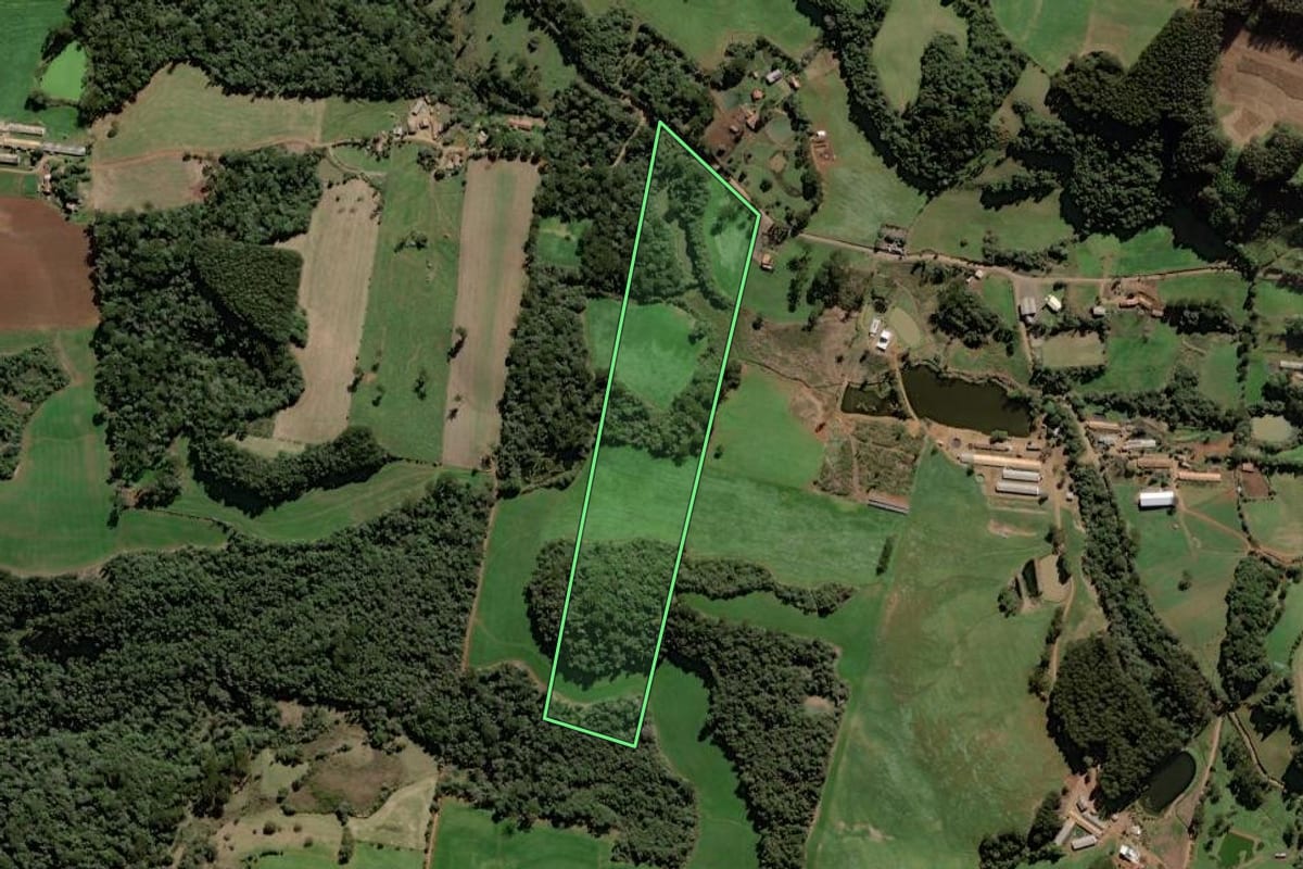 Imagem de satélite do imóvel rural em Rio das Antas (SC), com o contorno declarado no CAR desenhado por cima.