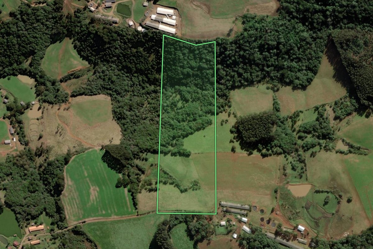 Imagem de satélite do imóvel rural em Rio das Antas (SC), com o contorno declarado no CAR desenhado por cima.