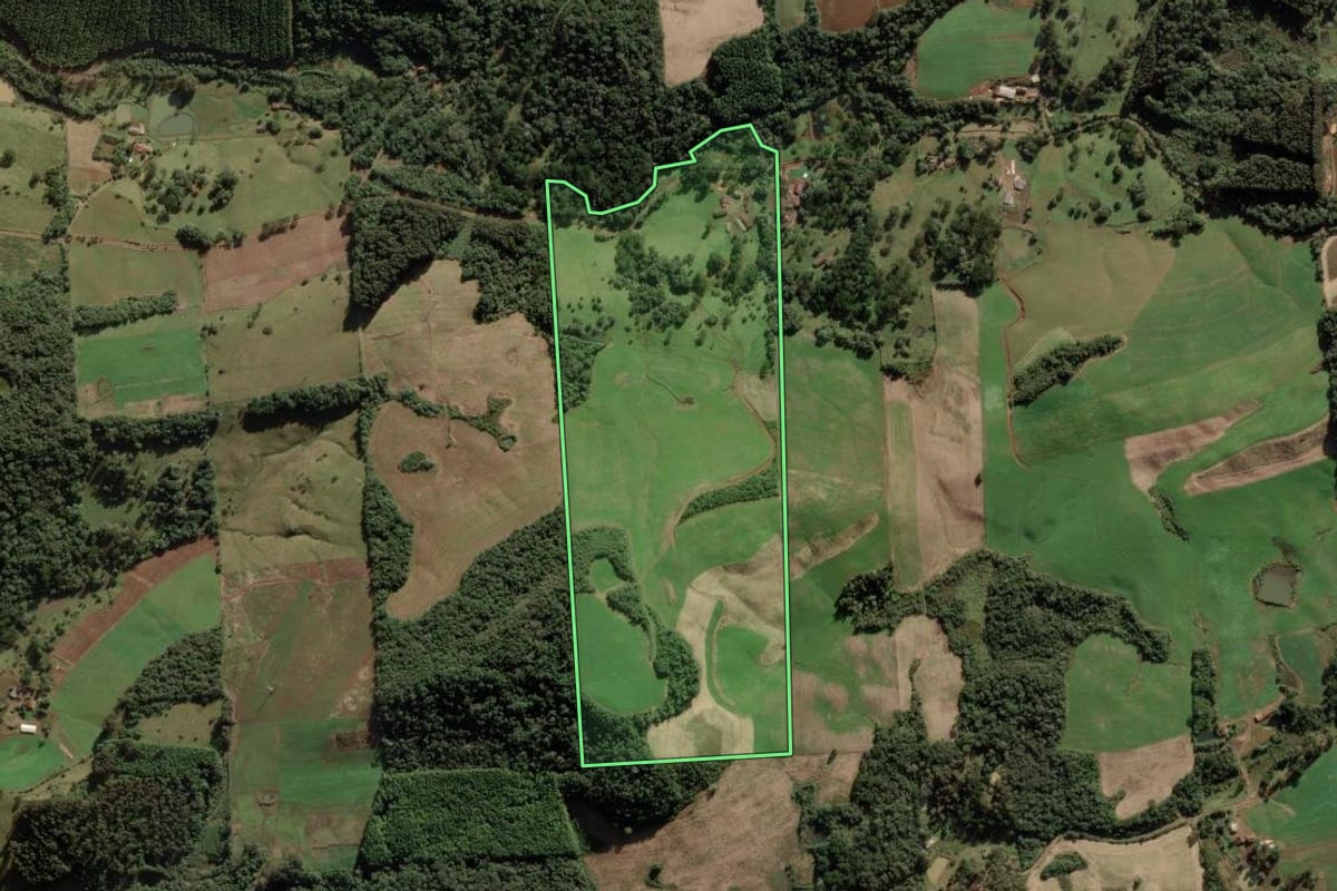 Imagem de satélite do imóvel rural em Rio das Antas (SC), com o contorno declarado no CAR desenhado por cima.