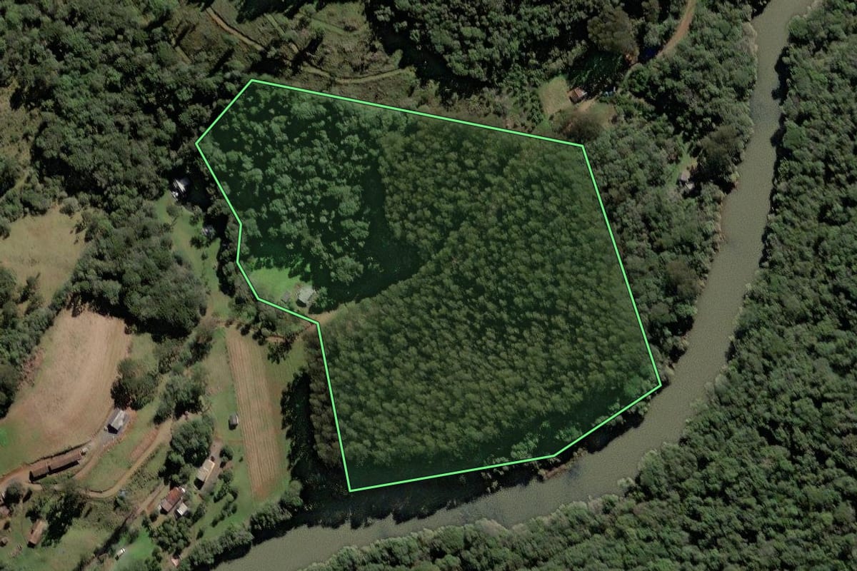 Imagem de satélite do imóvel rural em Rio das Antas (SC), com o contorno declarado no CAR desenhado por cima.