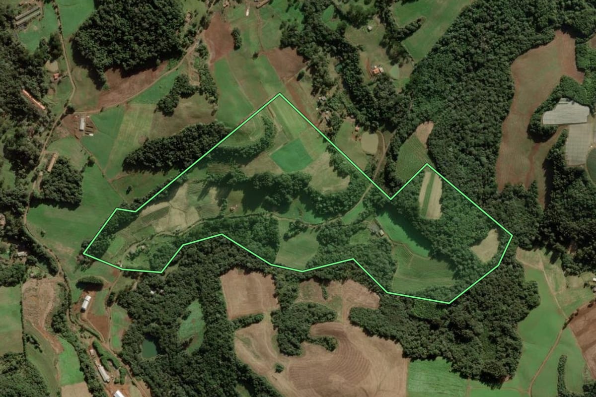 Imagem de satélite do imóvel rural em Rio das Antas (SC), com o contorno declarado no CAR desenhado por cima.