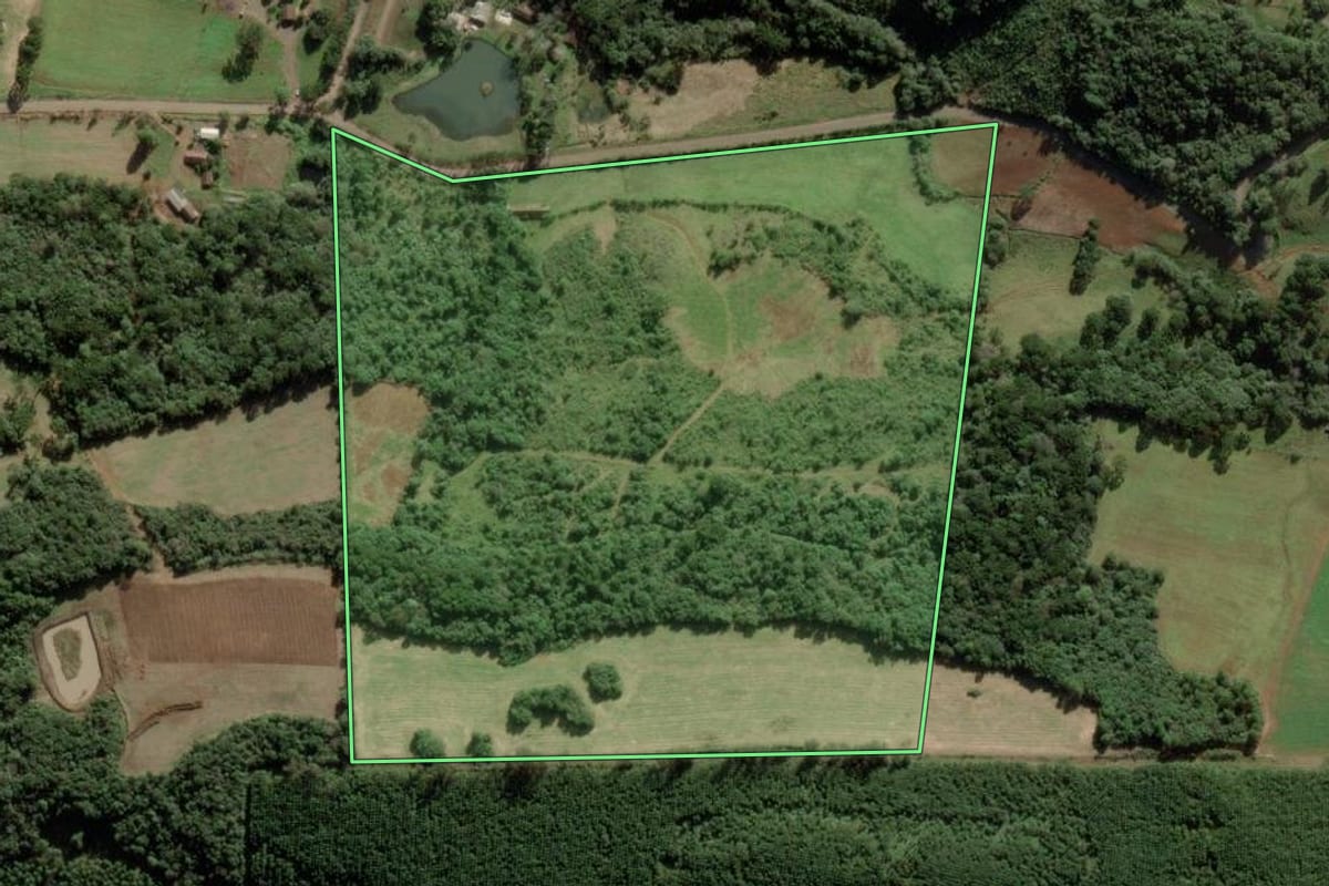 Imagem de satélite do imóvel rural em Rio das Antas (SC), com o contorno declarado no CAR desenhado por cima.