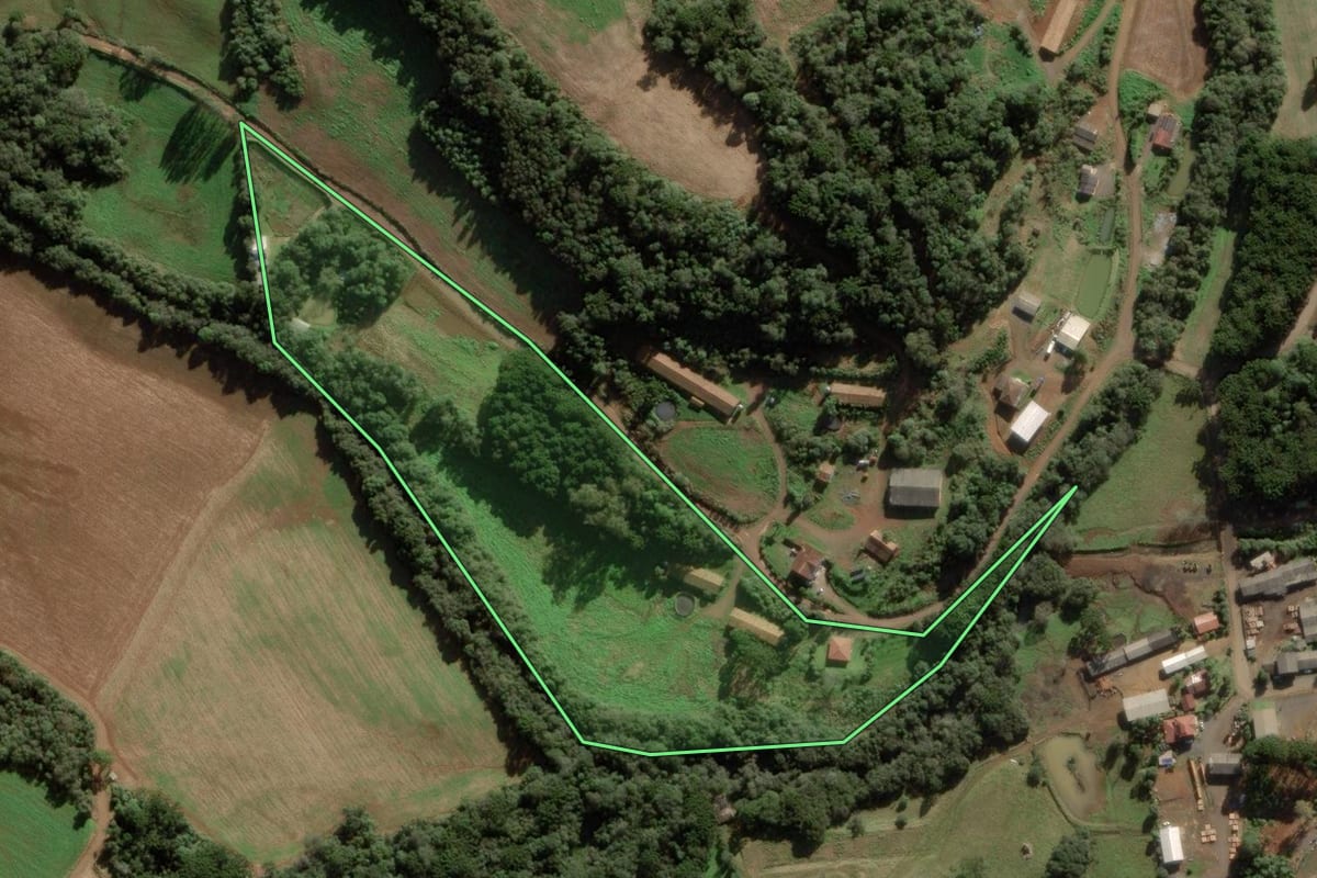 Imagem de satélite do imóvel rural em Rio das Antas (SC), com o contorno declarado no CAR desenhado por cima.