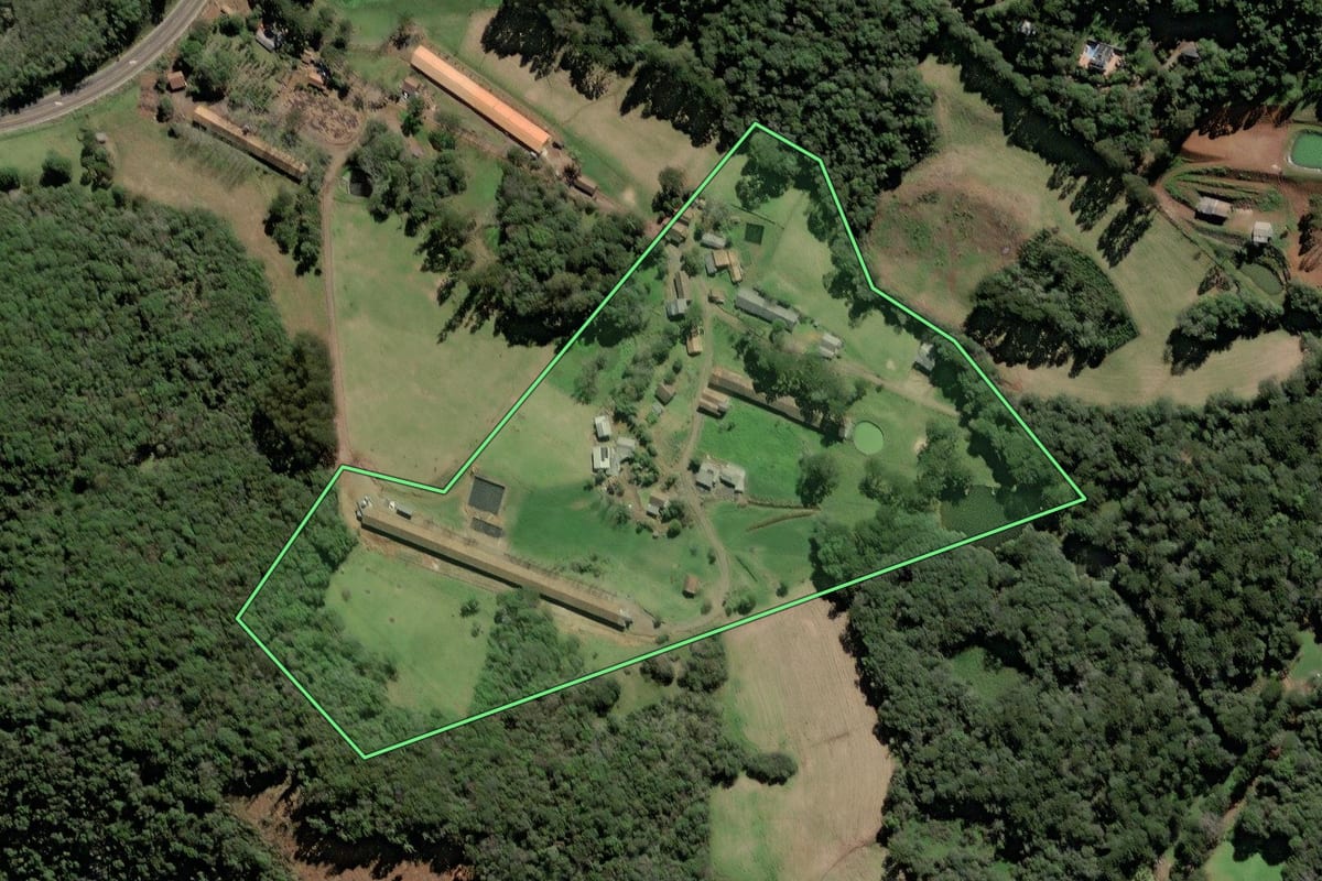 Imagem de satélite do imóvel rural em Rio das Antas (SC), com o contorno declarado no CAR desenhado por cima.