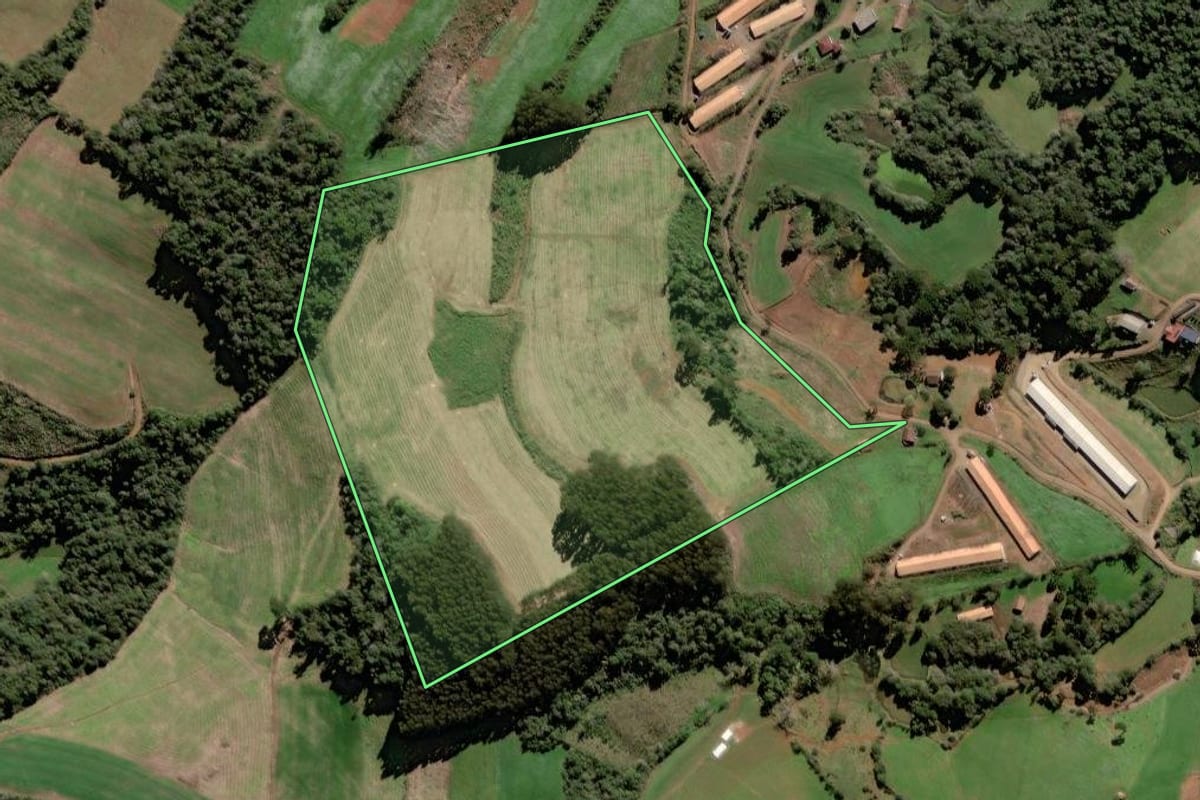 Imagem de satélite do imóvel rural em Rio das Antas (SC), com o contorno declarado no CAR desenhado por cima.