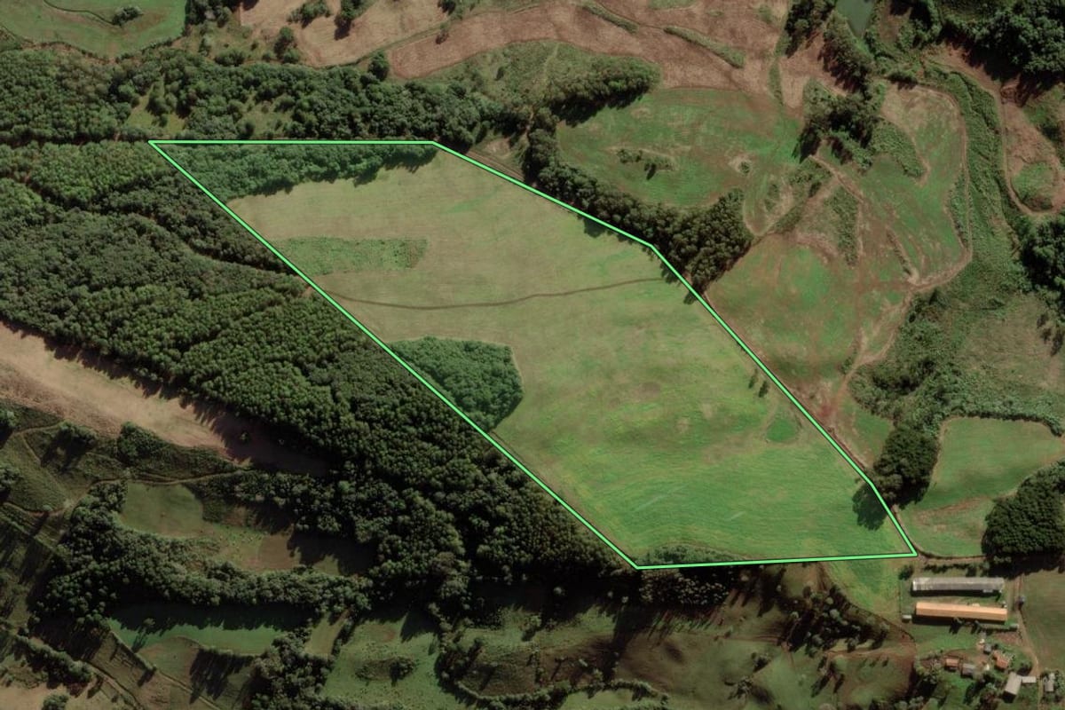 Imagem de satélite do imóvel rural em Rio das Antas (SC), com o contorno declarado no CAR desenhado por cima.
