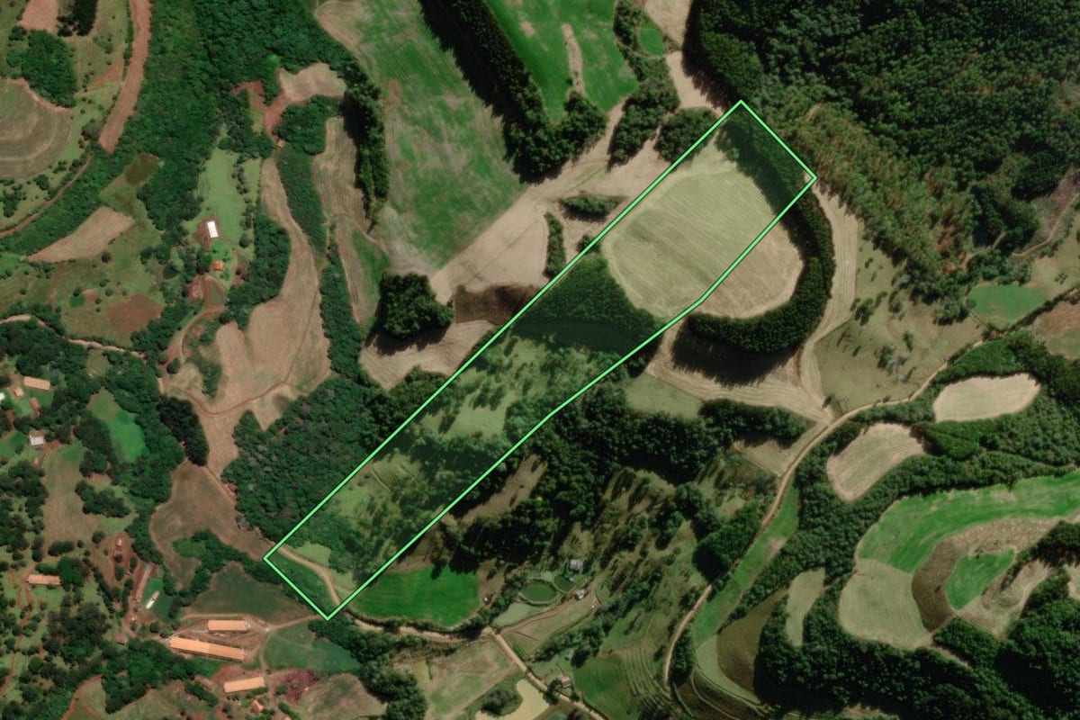 Imagem de satélite do imóvel rural em Rio das Antas (SC), com o contorno declarado no CAR desenhado por cima.