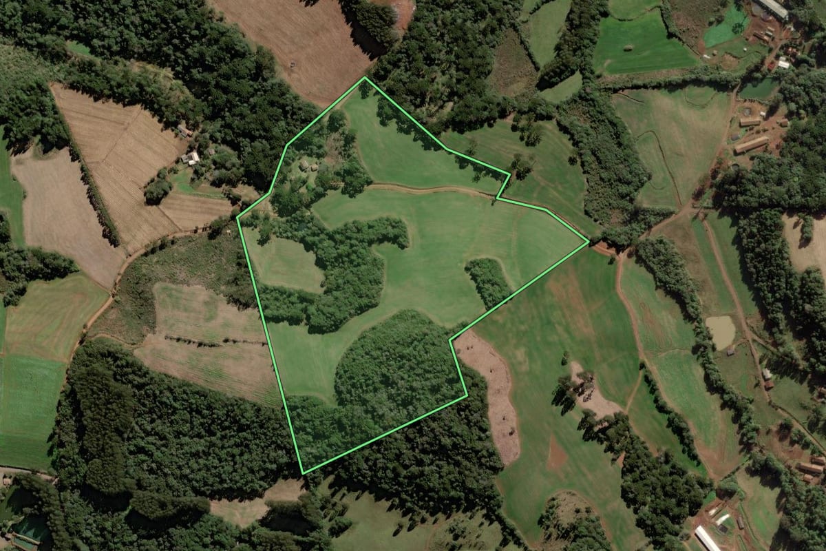 Imagem de satélite do imóvel rural em Rio das Antas (SC), com o contorno declarado no CAR desenhado por cima.
