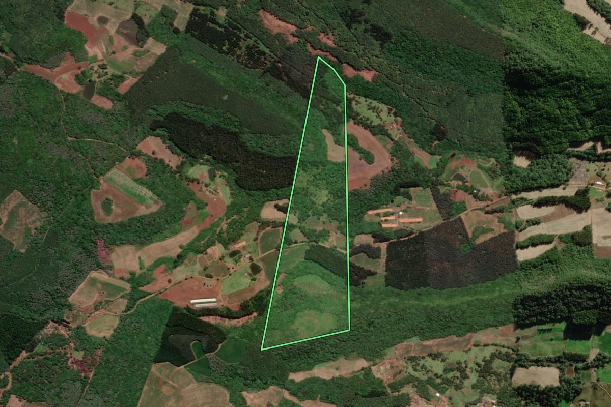 Imagem de satélite do imóvel rural em Rio das Antas (SC), com o contorno declarado no CAR desenhado por cima.