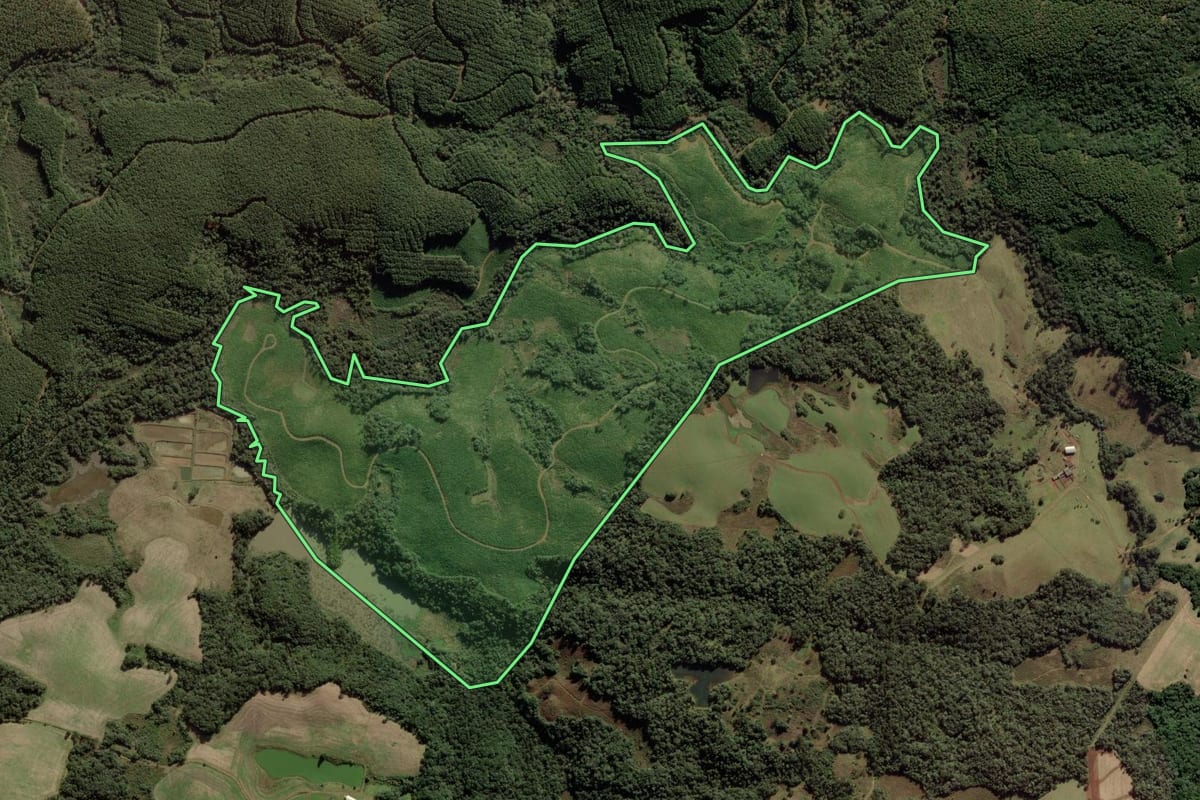 Imagem de satélite do imóvel rural em Rio das Antas (SC), com o contorno declarado no CAR desenhado por cima.