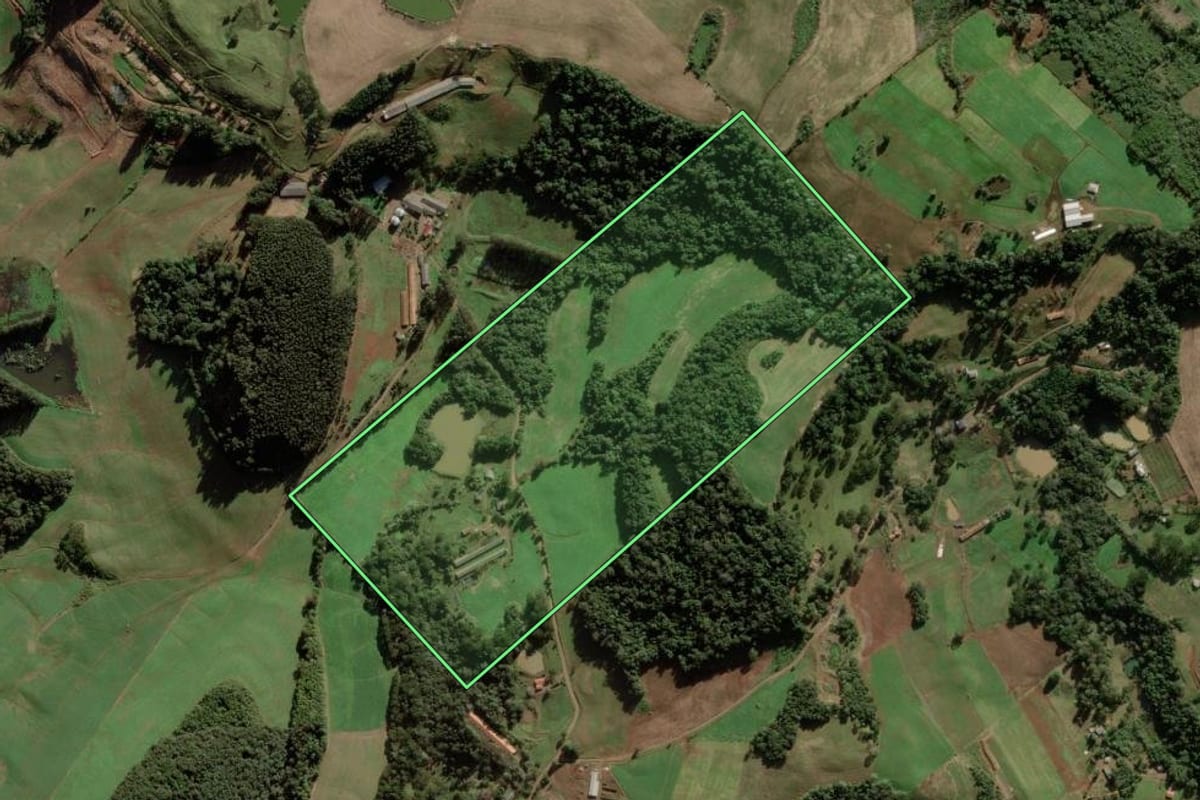 Imagem de satélite do imóvel rural em Rio das Antas (SC), com o contorno declarado no CAR desenhado por cima.
