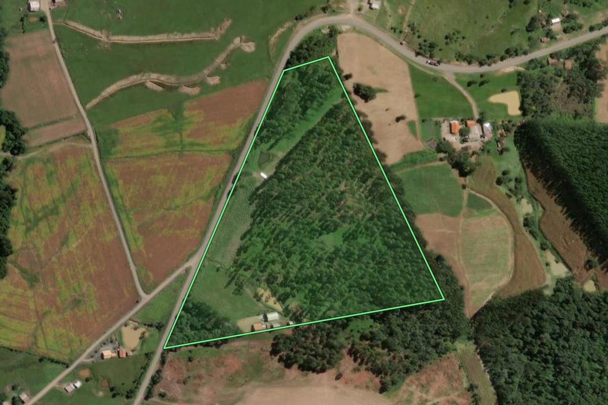 Imagem de satélite do imóvel rural em Rio do Campo (SC), com o contorno declarado no CAR desenhado por cima.