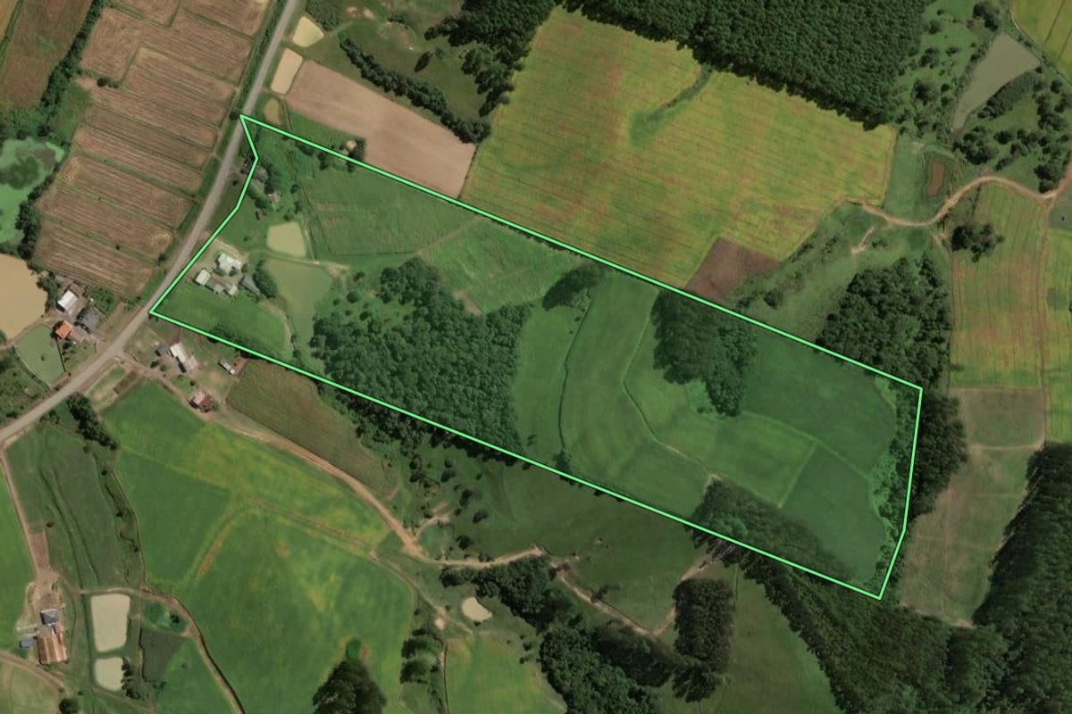 Imagem de satélite do imóvel rural em Rio do Campo (SC), com o contorno declarado no CAR desenhado por cima.