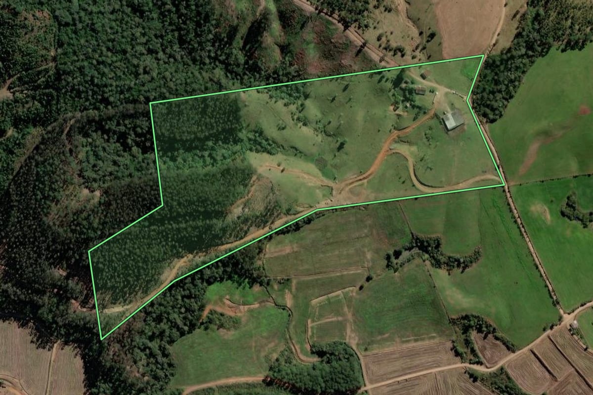 Imagem de satélite do imóvel rural em Rio do Campo (SC), com o contorno declarado no CAR desenhado por cima.