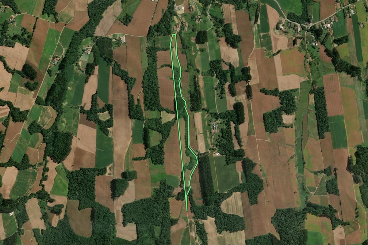 Imagem de satélite do imóvel rural em Rio do Campo (SC), com o contorno declarado no CAR desenhado por cima.