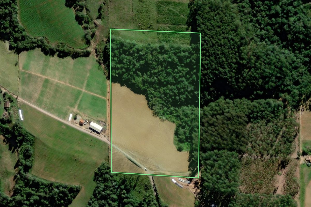 Imagem de satélite do imóvel rural em Rio do Oeste (SC), com o contorno declarado no CAR desenhado por cima.