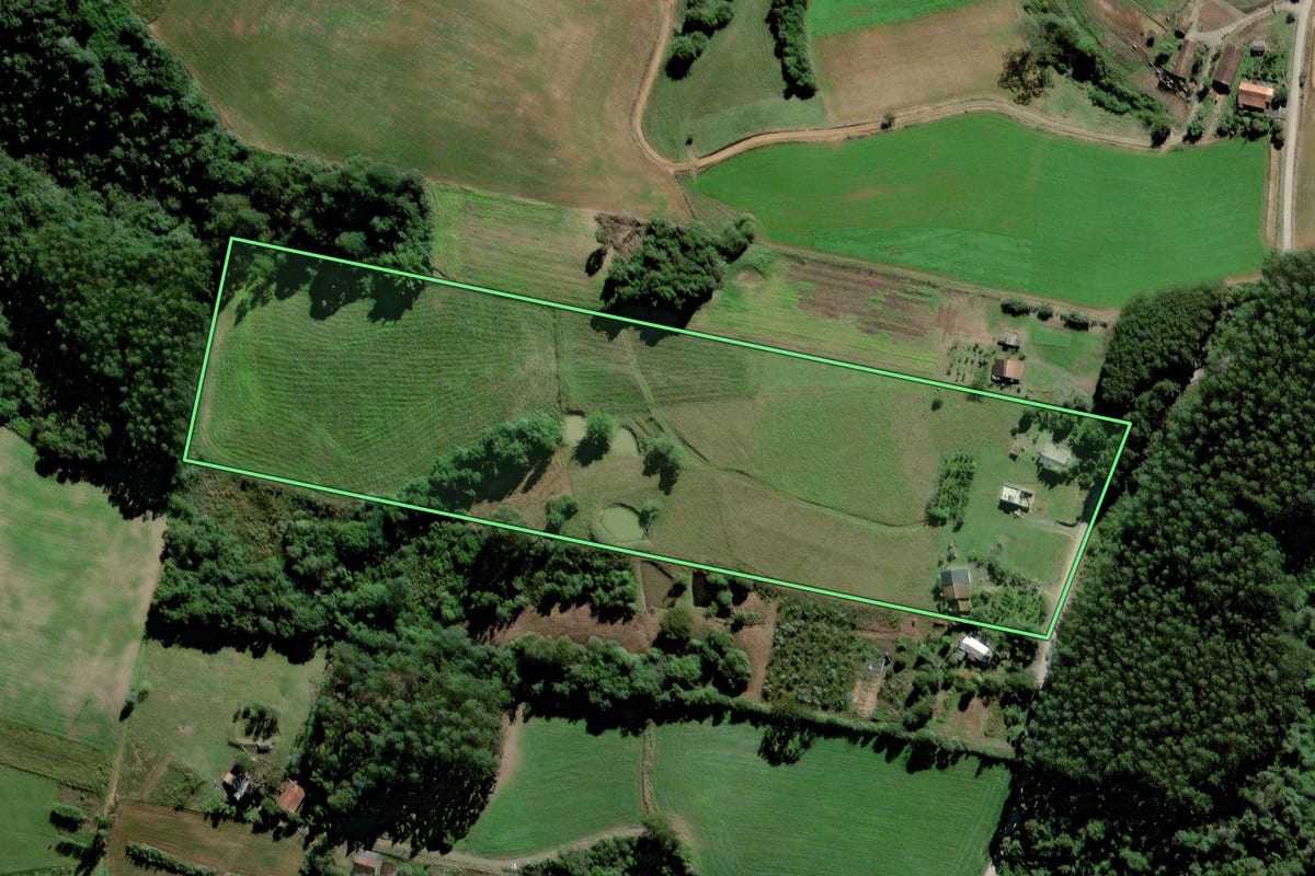 Imagem de satélite do imóvel rural em Rio do Oeste (SC), com o contorno declarado no CAR desenhado por cima.