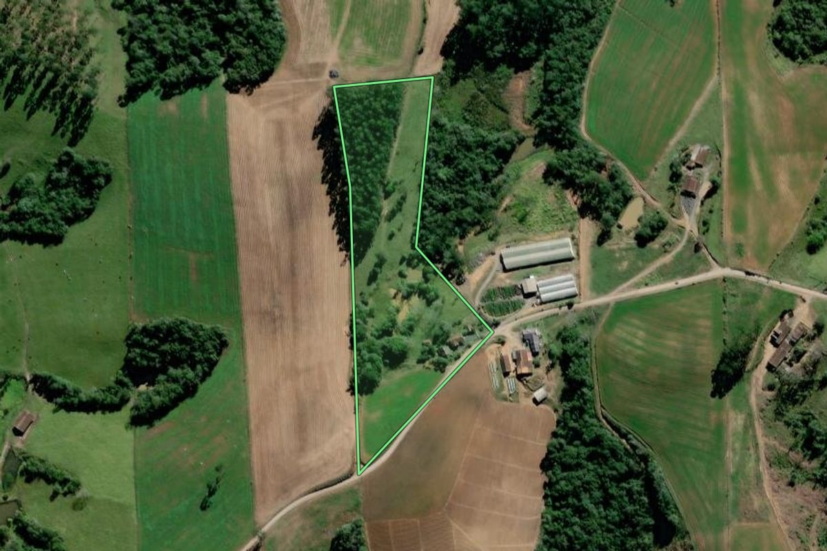 Imagem de satélite do imóvel rural em Rio do Oeste (SC), com o contorno declarado no CAR desenhado por cima.