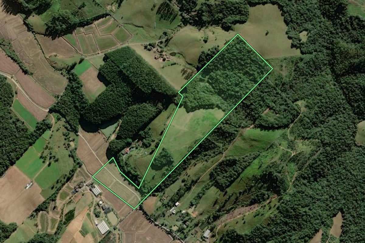 Imagem de satélite do imóvel rural em Rio do Oeste (SC), com o contorno declarado no CAR desenhado por cima.