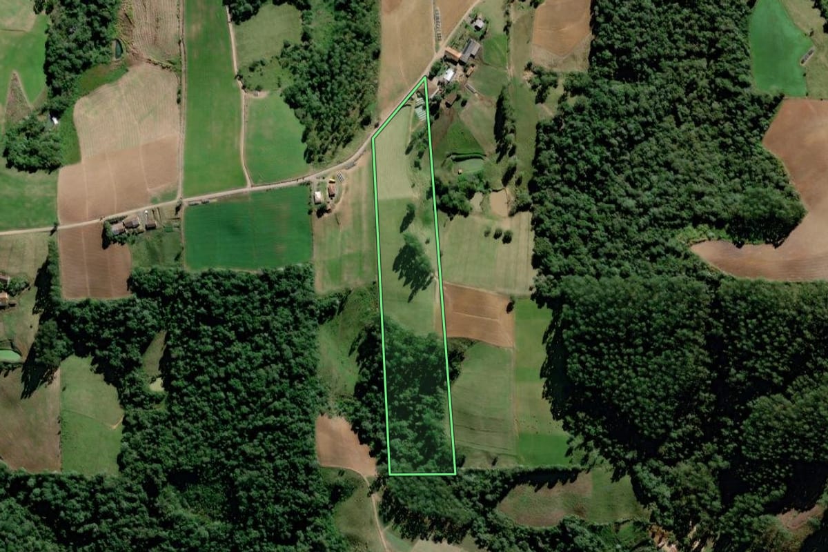 Imagem de satélite do imóvel rural em Rio do Oeste (SC), com o contorno declarado no CAR desenhado por cima.