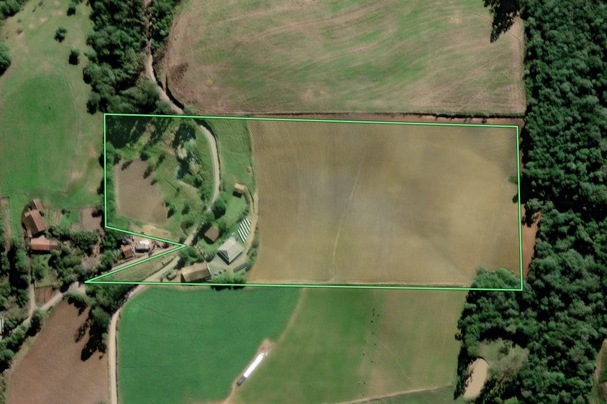 Imagem de satélite do imóvel rural em Rio do Oeste (SC), com o contorno declarado no CAR desenhado por cima.