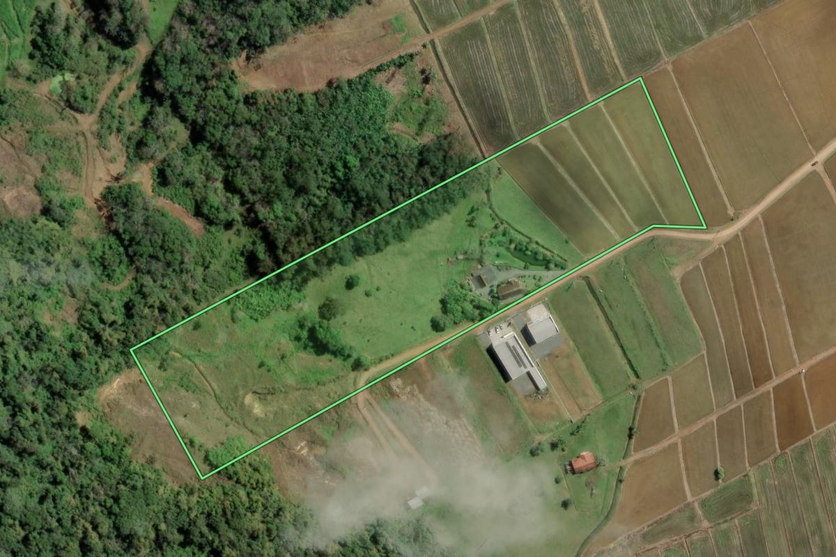 Imagem de satélite do imóvel rural em Rio dos Cedros (SC), com o contorno declarado no CAR desenhado por cima.