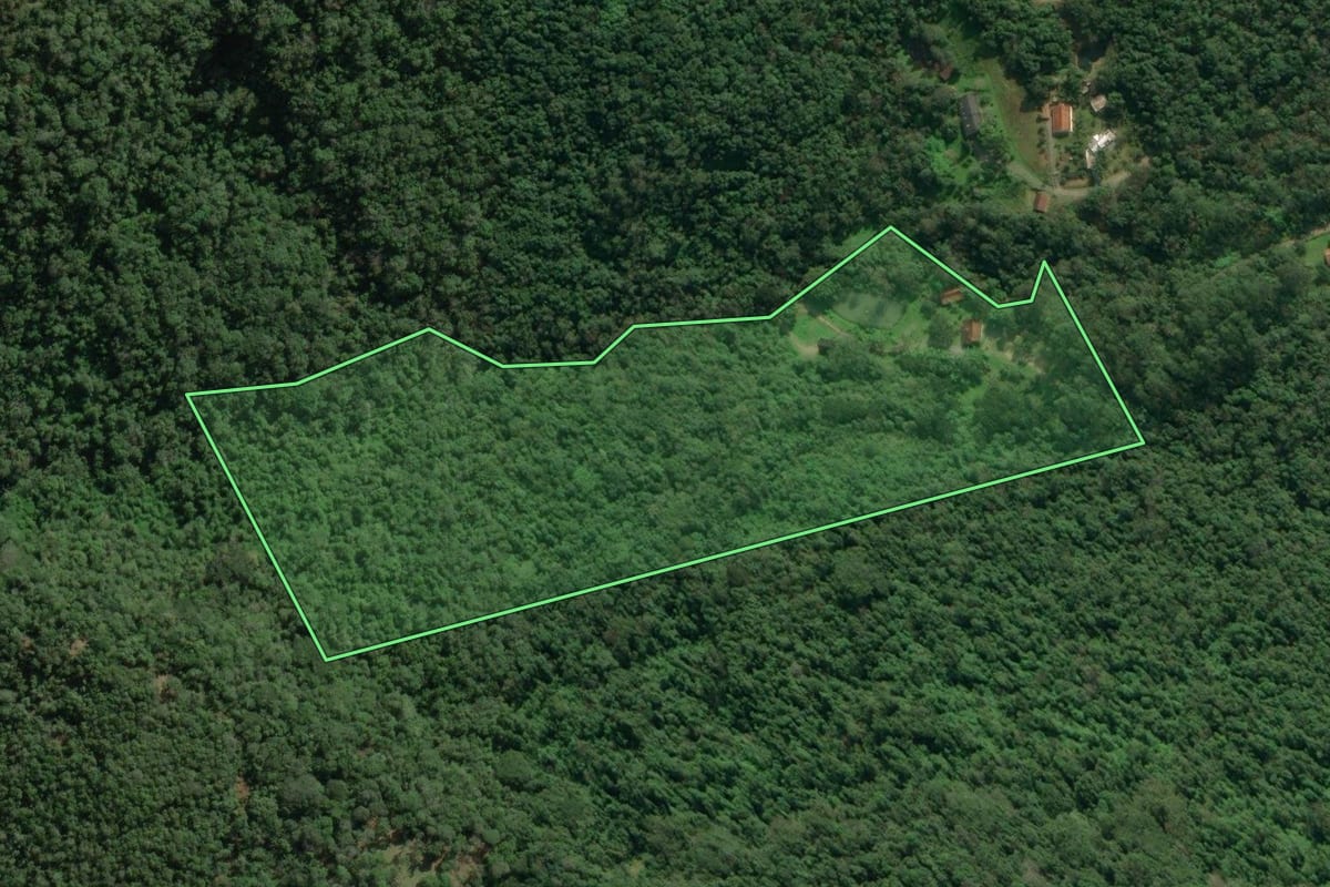 Imagem de satélite do imóvel rural em Rio do Sul (SC), com o contorno declarado no CAR desenhado por cima.