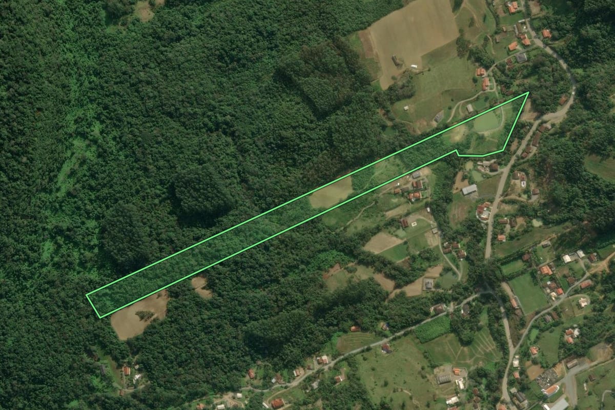 Imagem de satélite do imóvel rural em Rio do Sul (SC), com o contorno declarado no CAR desenhado por cima.