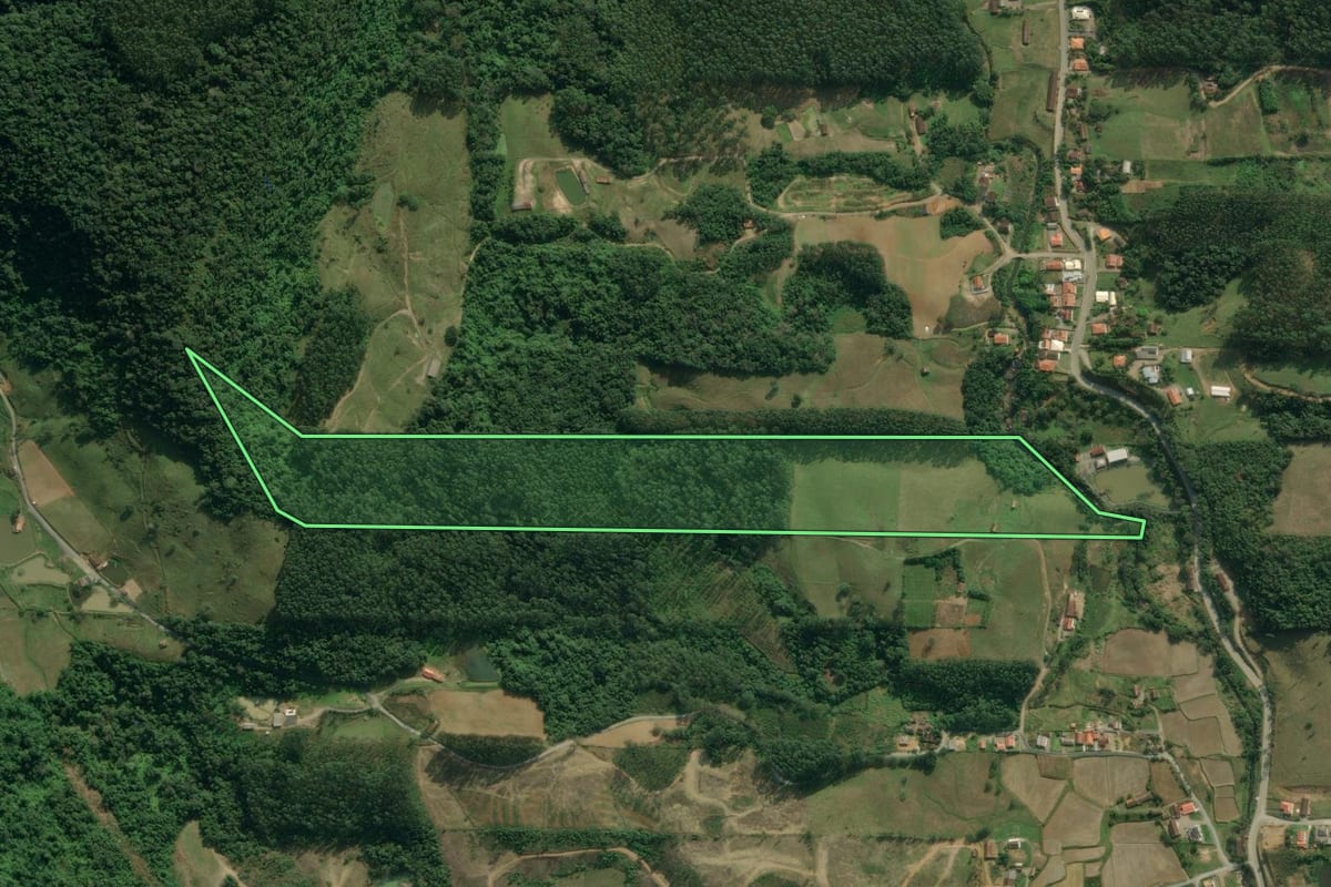 Imagem de satélite do imóvel rural em Rio do Sul (SC), com o contorno declarado no CAR desenhado por cima.