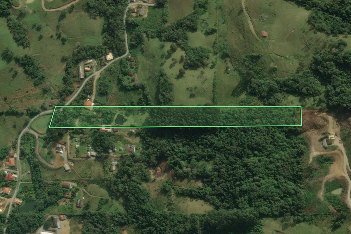 Imagem de satélite do imóvel rural em Rio do Sul (SC), com o contorno declarado no CAR desenhado por cima.