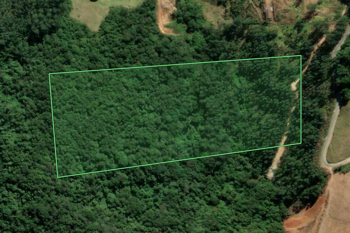 Imagem de satélite do imóvel rural em Rio Fortuna (SC), com o contorno declarado no CAR desenhado por cima.