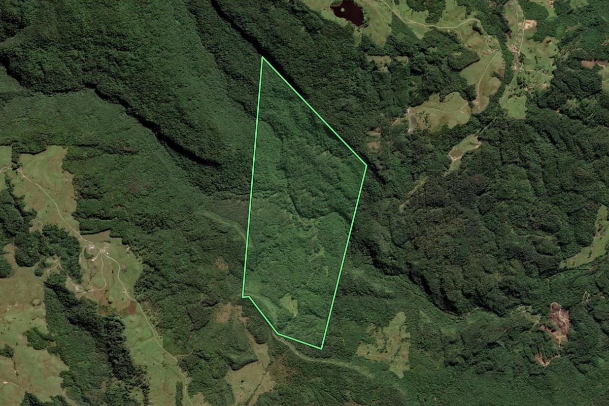 Imagem de satélite do imóvel rural em Rio Fortuna (SC), com o contorno declarado no CAR desenhado por cima.