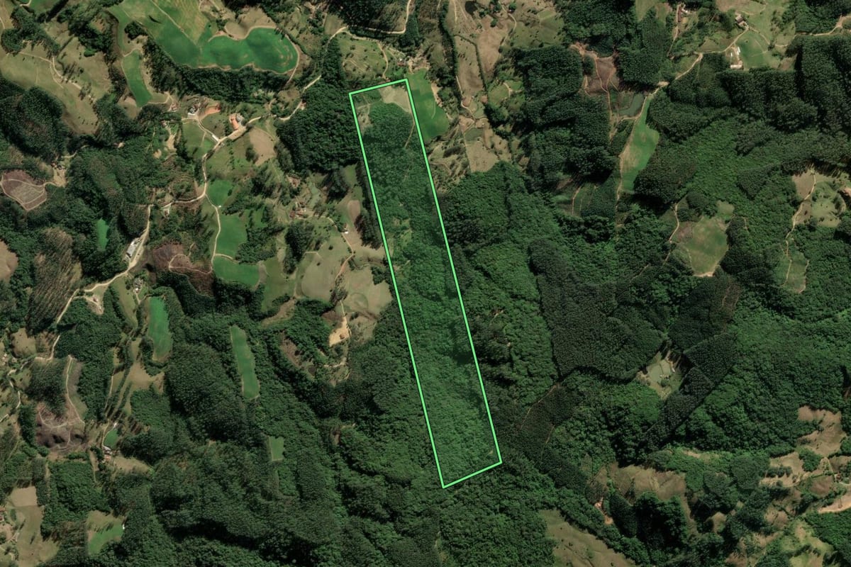 Imagem de satélite do imóvel rural em Rio Fortuna (SC), com o contorno declarado no CAR desenhado por cima.