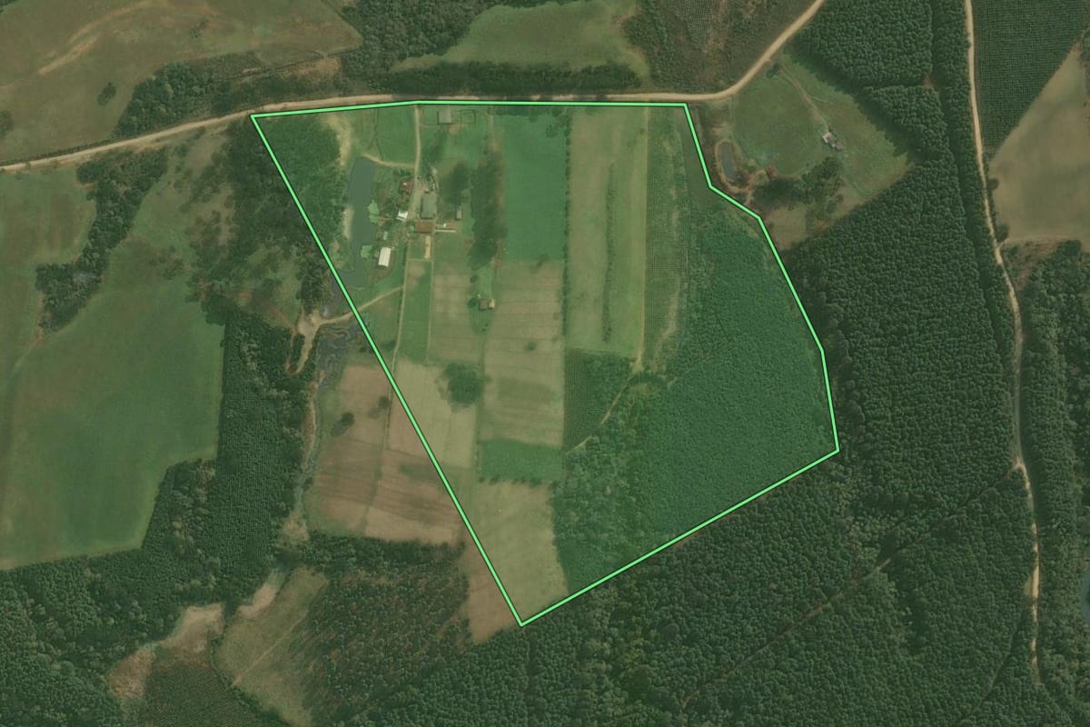Imagem de satélite do imóvel rural em Rio Negrinho (SC), com o contorno declarado no CAR desenhado por cima.