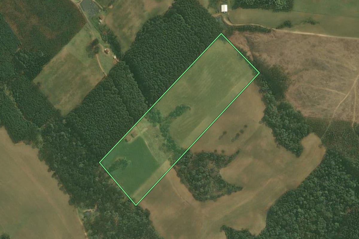 Imagem de satélite do imóvel rural em Rio Negrinho (SC), com o contorno declarado no CAR desenhado por cima.